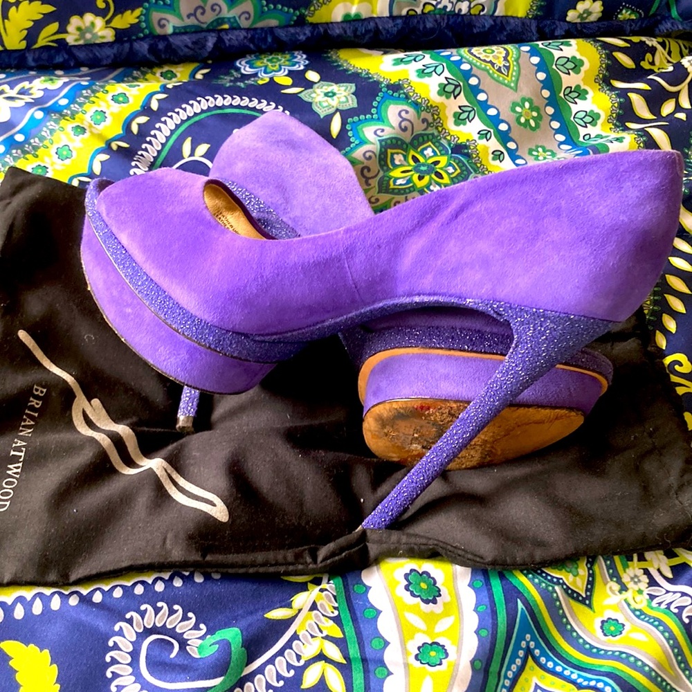 B Brian Atwood Peep toe Violet Glitter Heels